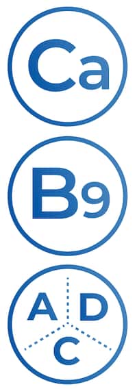 ikon för kalcium, B9, vitamin a, d, c
